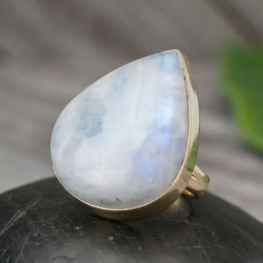 Brass Moonstone Freeform Ring